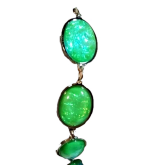 Simulated Green Opal Cabochon Stainless Steel Bracelet - Picture 2 of 5